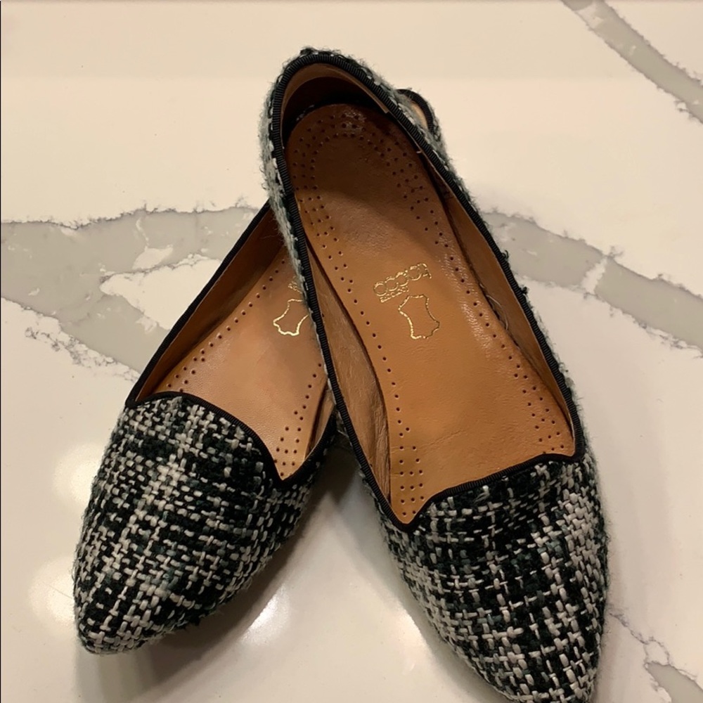Joie black, white and gray tweed pointy toe flats